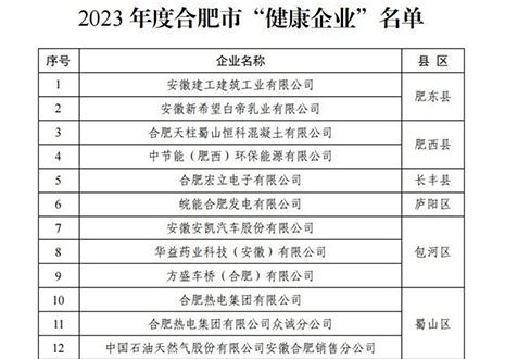 祝贺 | jdb电子官网荣获合肥市“健康企业”称号！